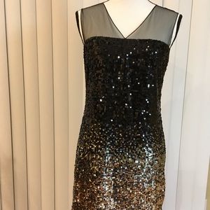 BCBG MaxAzria Sleeveless V-neck mini dress,glitter silver design